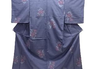 花模様織り出し本真綿結城紬80亀甲着物